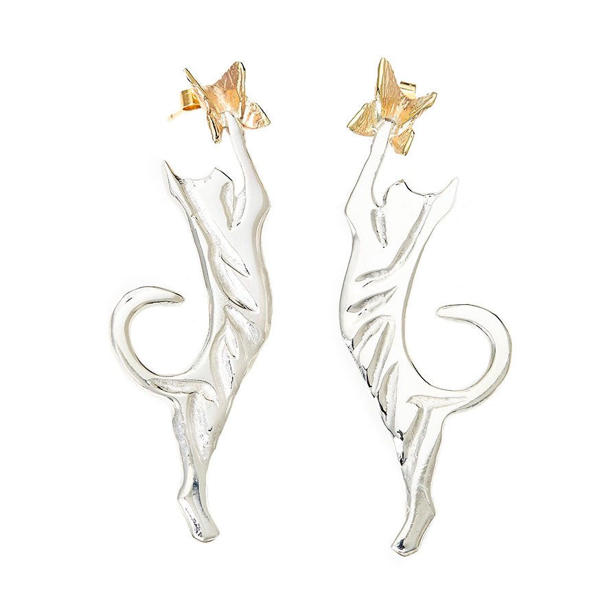 Chasing Butterflies Earrings 9ct Gold and Sterling Silver - Tracy Trainor Jewellery
